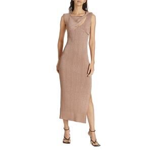 AKNVAS Sevrine Glitter Twisted Midi‎ Dress Champagne Pink Size Small NWT